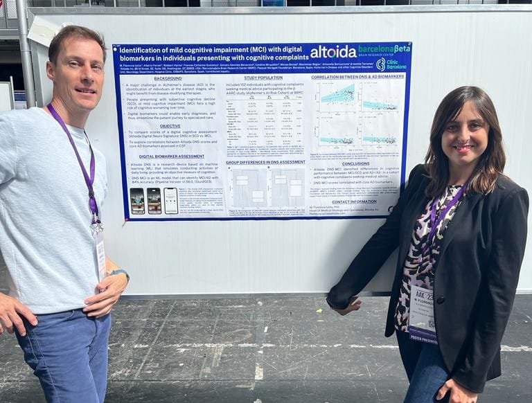 Part of the Altoida team presenting recent data on Identification of Mild Cognitive Impairment with Digital Biomarkers at Alzheimer’s Association International Conference 2023
